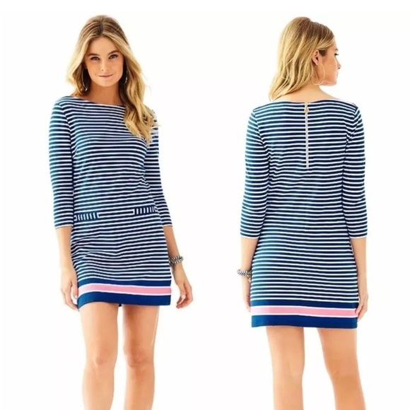 Lilly Pulitzer Striped Navy and Pink Dress sz XS Euc 008 - Picture 6 of 8